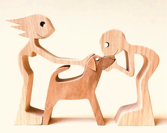 a couple a dog version 2; original wood sculpture 2comma5d