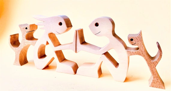 A Couple Two Cats; Original Wood Sculpture 2virgule5d - Etsy