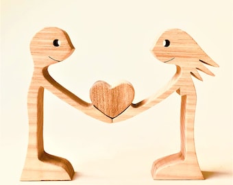 a couple a heart; original wood sculpture 2virgule5d