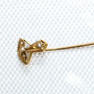 Yellow Gold Pearl Stick Pin | Vintage Seed Pearl Lapel Pin | Pearl Gold Pin | Vintage Jewelry | Antique Jewellery | Gold Seed Pearl Hat Pin