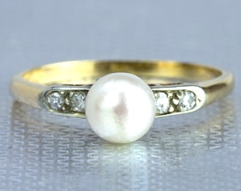 Salt Water Pearl Diamond Gold Ring | Vintage Pearl Engagement Ring | Pearl Solitaire Ring | Vintage Jewelry | Antique Pearl Jewellery