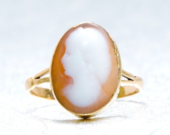 Antieke Cameo Ring | Cocktail Gouden Ring | Gouden Cameo Ring | Vintage Cameo Ring | Oval Cameo Verklaring | Antieke Sieraden | Antieke sieraden