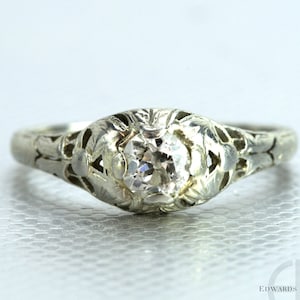 Antique Diamond Engagement Ring | Diamond Hand Engraved Vintage Ring | Old European Cut Diamond Ring | Antique Jewellery