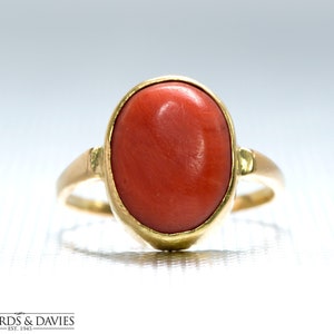 Red Coral 22k Gold Ring / Coral Gold Ring / Vintage Gold Ring / Cocktail Ring / 22 Karat Gold Ring / Antique Jewelry / Antique Jewellery