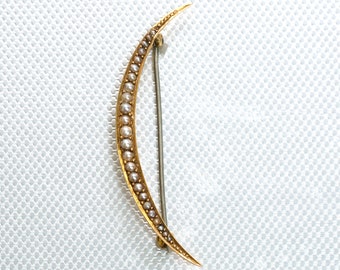 Pearl Moon Brooch Pin / Moon Lapel Pin / Antique Curved Pearl Pin / Gold Crescent Moon Brooch / Antique Jewellery / 1920s Gold Pin Brooch