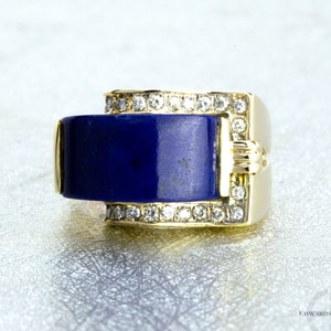 Lapis Lazuli Diamond Gold Ring | Lapis Lazuli Jewelry | Vintage Cocktail Ring | Diamond Statement Ring | Antique Jewelry | Vintage Jewellery