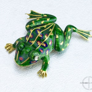 Gold Enamel Frog Brooch | Diamond Frog Brooch | Frog Lapel Pin  | Vintage Italian Jewelry | Vintage Enamel Brooch | Vintage Frog Pin