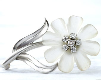 Broche Cœur Vintage Or Blanc Et Cristaux - Qualité Supérieure, Occasion, Référence 3774