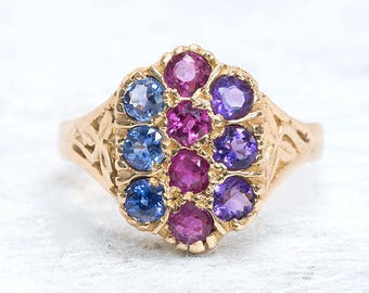 Ruby Sapphire Amethyst Gold Ring | Gemstone Ring | Gold Filigree Ring | Antique Jewelry | Antique Jewellery | Statement Ring | Vintage Ring