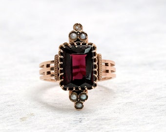 Rhodolite Garnet Ring | Antique Ring | Rose Gold Ring | Statement Ring | Antique Jewelry | Antique Jewellery | Pearl Ring | Cocktail Ring