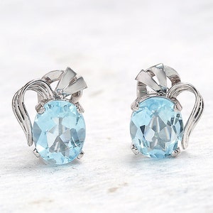 Aquamarine Earrings Gold Aquamarine Clip On Stud Earrings Antique Earrings Antique Jewelry Antique Jewellery Vintage Earrings image 1