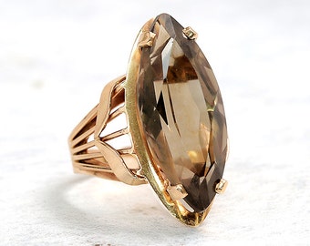 Marquise Smoky Quartz Ring | Antique Ring | Cocktail Ring | Yellow Gold Ring | Antique Jewelry | Antique Jewellery | Statement Ring