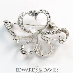 White Gold and Diamond Pin Brooch | White Gold Lapel Pin  | Engraved Brooch| Antique Jewelry | Antique Jewellery | Antique Brooch | Antique