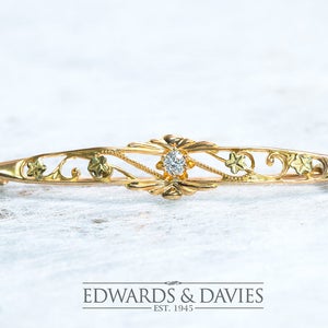 Gold and Diamond Leaf Pin Brooch | Filigree Pin Brooch | Gold Lapel Pin  | Antique Jewelry | Antique Jewellery | Antique Brooch |Antique Pin