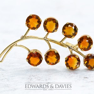 Gold Citrine Pin Brooch | Citrine Branch Pin Brooch | Lapel Pin  | Antique Jewelry | Antique Jewellery | Antique Brooch | Antique Pin | Pin
