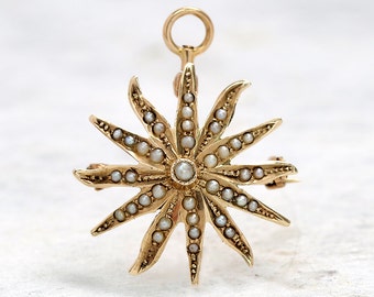 Starburst Brooch Pendant Necklace | Pearl Starburst Pendant | Starburst Brooch | Antique Jewelry | Antique Jewellery | Vintage Brooch