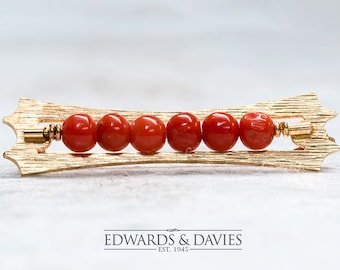 Gold Coral Pin Brooch | Coral Brooch | Coral Lapel Pin  | Antique Jewelry | Antique Jewellery | Antique Brooch | Antique Coral | Coral Bar