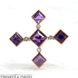 Gold Diamond Amethyst Pin Brooch | Pin Brooch | Lapel Pin  | Antique Jewelry | Antique Jewellery | Antique Brooch | Antique Pin | Amethyst
