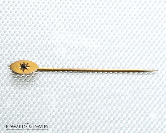 Yellow Gold Cubic Stick Pin | Vintage Cubic Lapel… - image 1