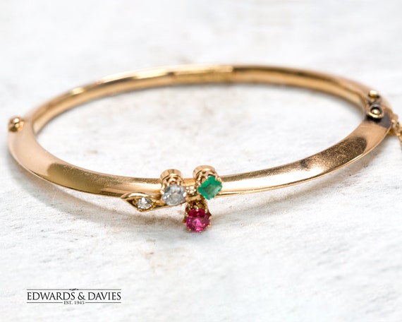 Gold Diamond Ruby Emerald Bangle Bracelet | 1940s… - image 3