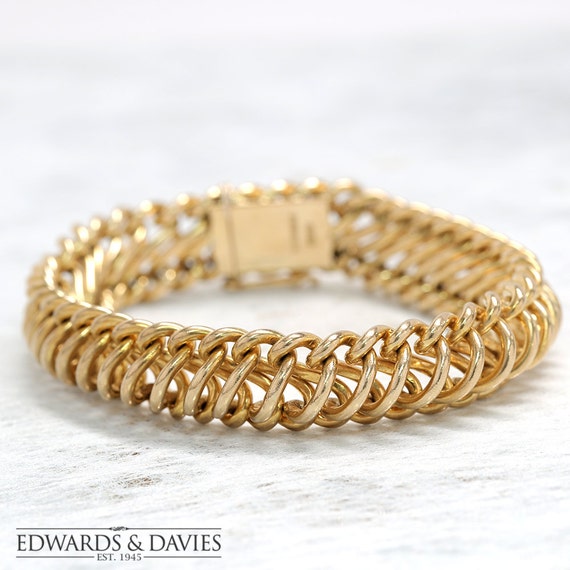 Yellow Gold Fancy Link Bracelet | Large Link Brac… - image 1