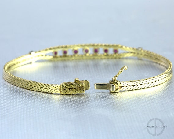 Yellow Gold Ruby Bangle Bracelet | Ruby Gold Wove… - image 4