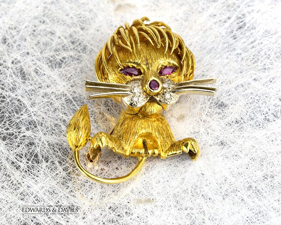 Gold Ruby Diamond Lion Pin Brooch Cat - 9ct Gold Two Tone Ruby Diamond Lion Pendant Gold Ruby Diamond Lion Pin Brooch Cat - 9ct Gold Two Tone Ruby Diamond Lion Pendant