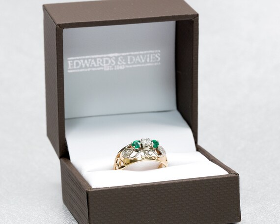 Diamond and Emerald Filigree Ring | Gold Filigree… - image 4