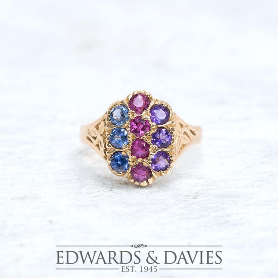 Ruby Sapphire Amethyst Gold Ring | Gemstone Ring … - image 1
