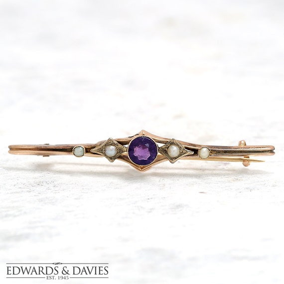 Gold Pearl Amethyst Pin Brooch | Amethyst Brooches | Amethyst Pearl Lapel Pin  | Antique Jewelry | Antique Jewellery | Antique Brooches