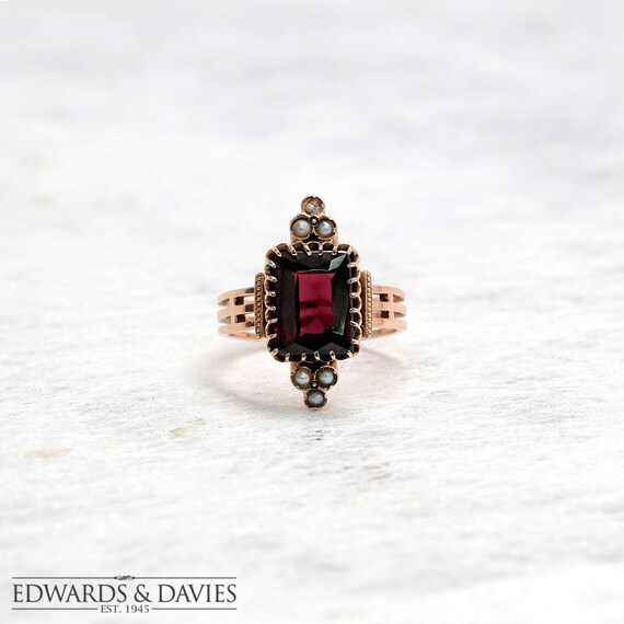 Rhodolite Garnet Ring | Antique Ring | Rose Gold Ring | Statement Ring | Antique Jewelry | Antique Jewellery | Pearl Ring | Cocktail Ring