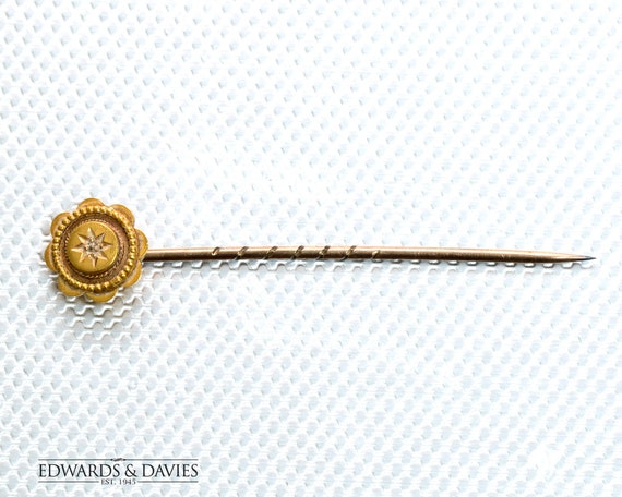 Yellow Gold Diamond Flower Stick Pin | Antique Di… - image 1