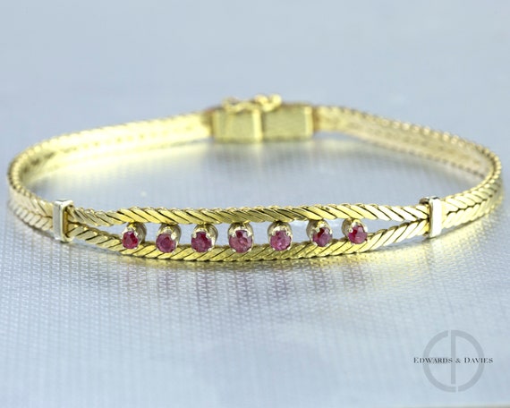 Yellow Gold Ruby Bangle Bracelet | Ruby Gold Wove… - image 1