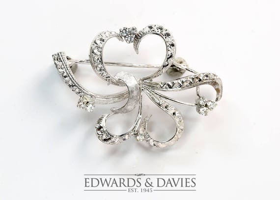 White Gold and Diamond Pin Brooch | White Gold Lap