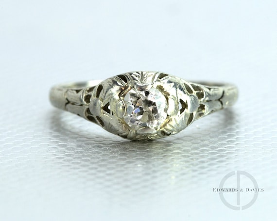 Antique Diamond Engagement Ring Diamond Hand Engraved Vintage Ring