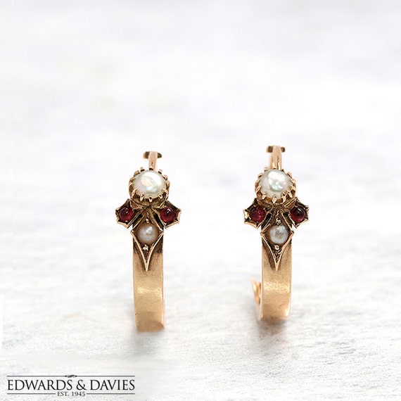 Antique Earrings | Pearl and Ruby Earrings | Pearl