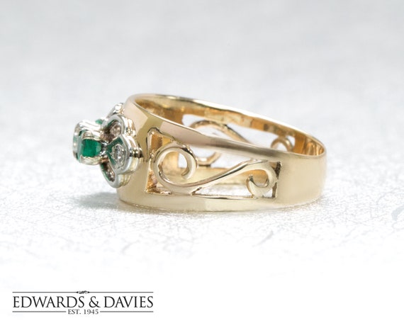 Diamond and Emerald Filigree Ring | Gold Filigree… - image 2