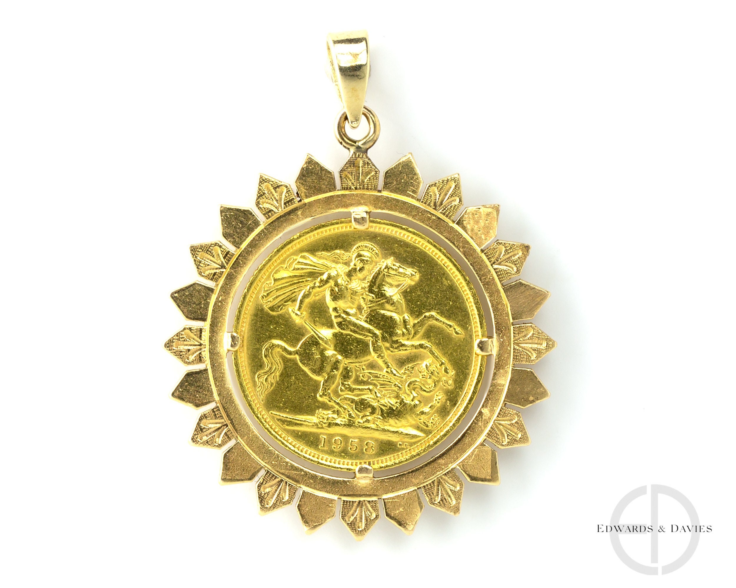 9ct Gold Plain Round Fancy Edged Full Sovereign Coin Mount Pendant | eBay