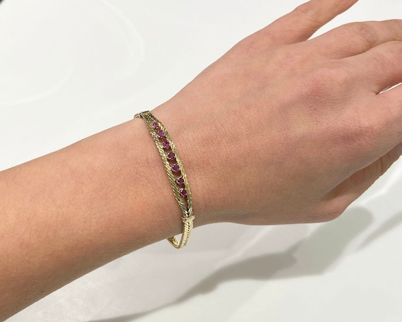 Yellow Gold Ruby Bangle Bracelet | Ruby Gold Wove… - image 5