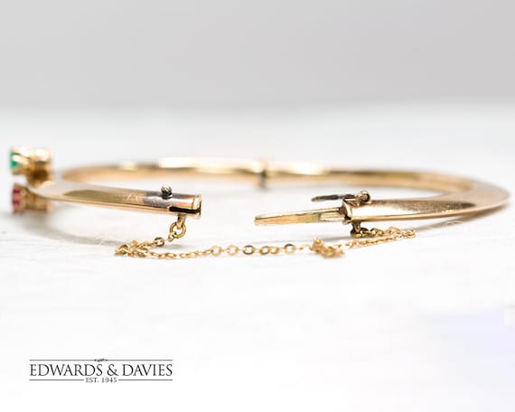 Gold Diamond Ruby Emerald Bangle Bracelet | 1940s… - image 2