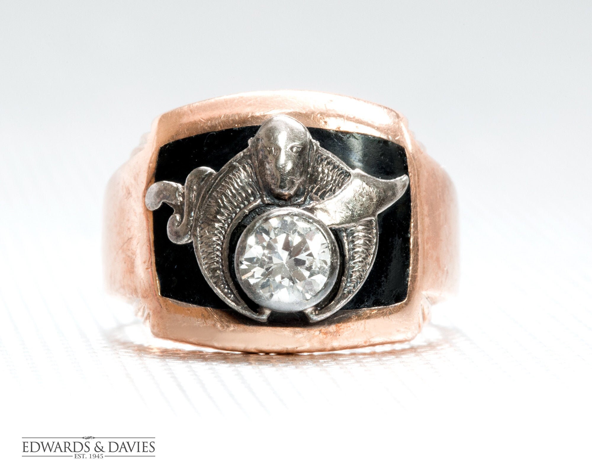Vintage Diamond Shriner s Ring Pink Gold Men s Shriner Ring Mens Onyx Diamond Ring Vintage Jewelry Antique Jewellery Onyx Jewelry