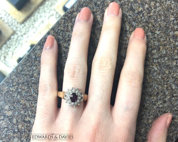 Antique Diamond Ruby Cluster Ring | Ruby Vintage … - image 5