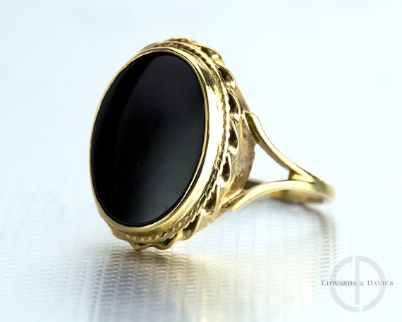 Vintage Onyx Yellow Gold Ring | Onyx Statement Rin