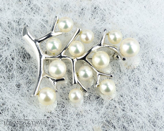 Salt Water Pearl Gold Pin Brooch | Salt Water Pearl Branch Brooch | Pearl Antique Jewelry | Antique Jewellery | Antique Tree Branch Brooch