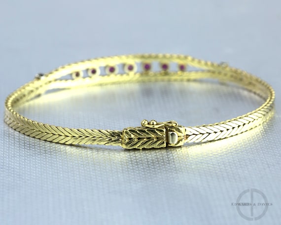 Yellow Gold Ruby Bangle Bracelet | Ruby Gold Wove… - image 3