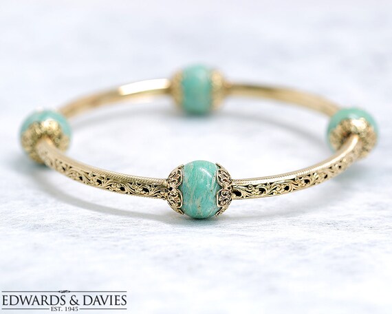 Gold Bangle Bracelet | Amazonite Bangle | Upper Ar