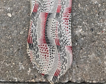 1950's Skinny Tie in White, Red, and Black