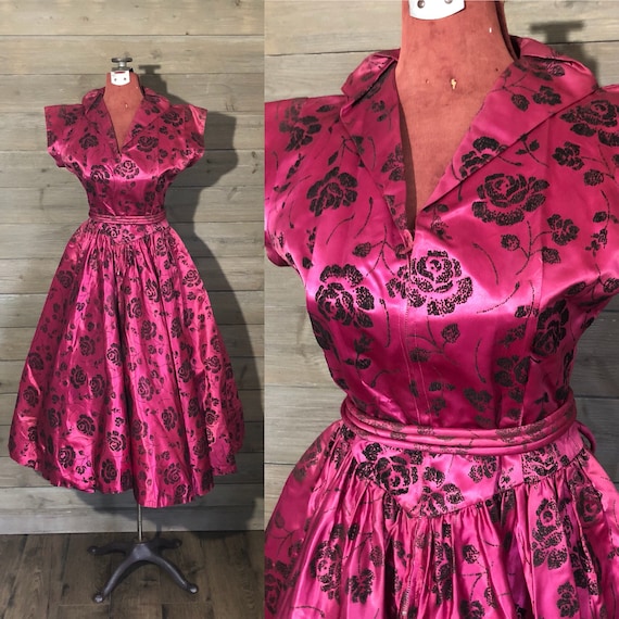 1950s Shocking Pink Taffeta Dress