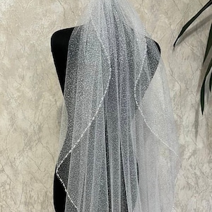 Beaded wedding veil glitter veil rhinestone bridal veil elbow length veil fingertip length veil for bride headpiece cathedral long veil boho