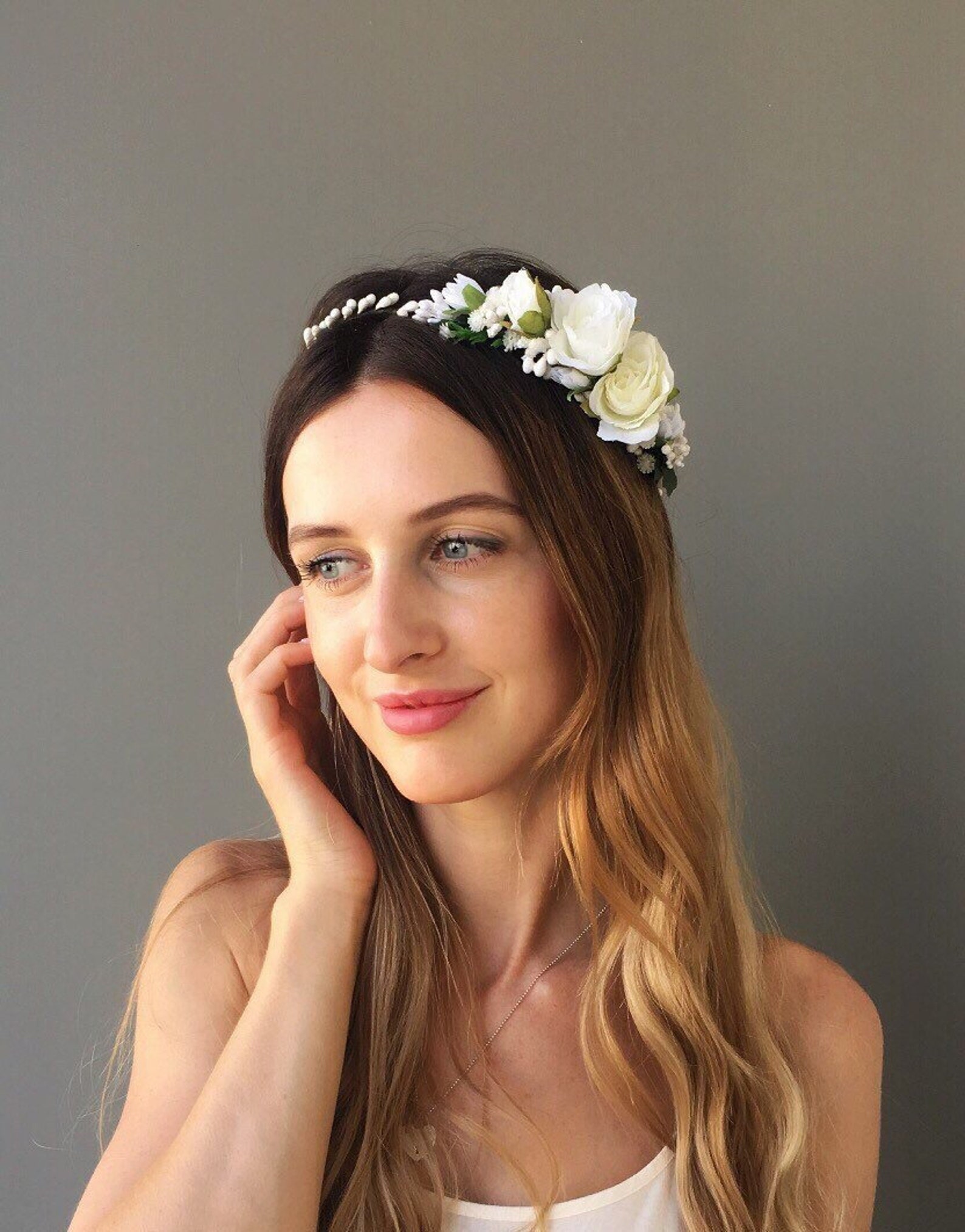 White flower crown wedding flower halo bridal floral crown Etsy
